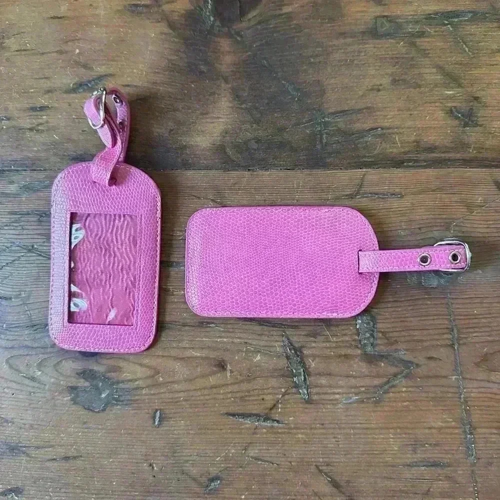Lillian Vernon Set of 2 Pink Real Leather Luggage Tags NWOT